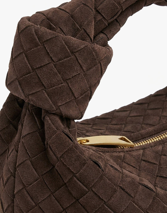 Donkerbruine Suede Middel Gevlochten - Tas - Olivia & Kate