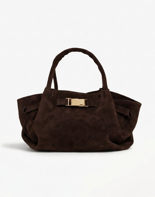 Dark Brown Suede Shopper - Bag - Olivia & Kate