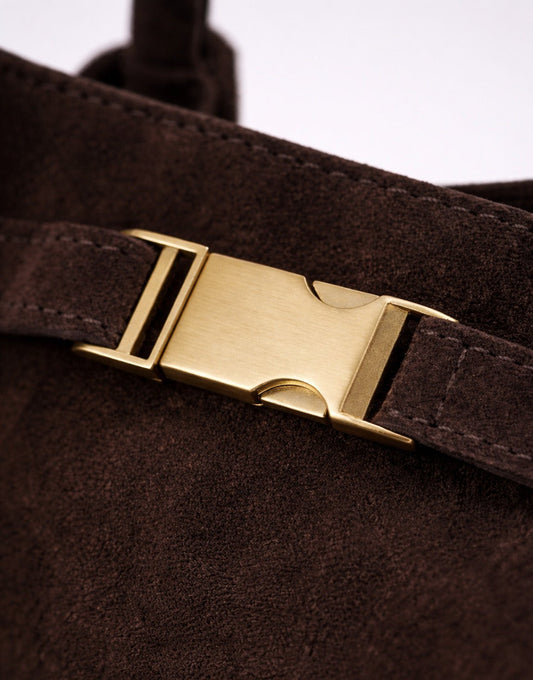 Dark Brown Suede Shopper - Bag - Olivia & Kate