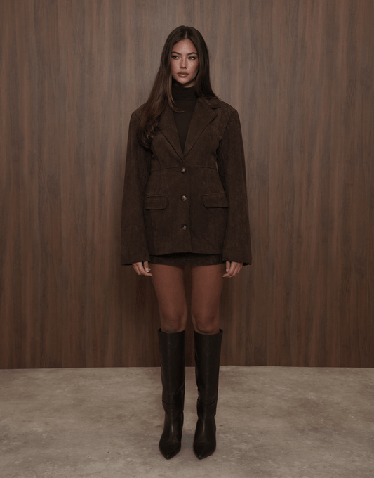 Donkerbruine Suede - Skort - Olivia & Kate