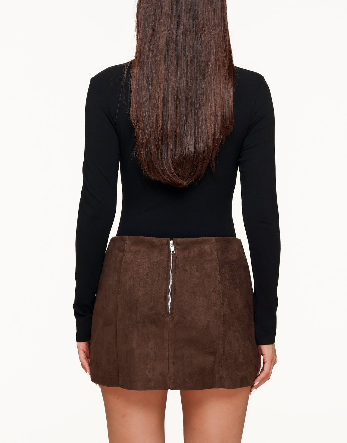 Donkerbruine Suede Skort - Set - Olivia & Kate