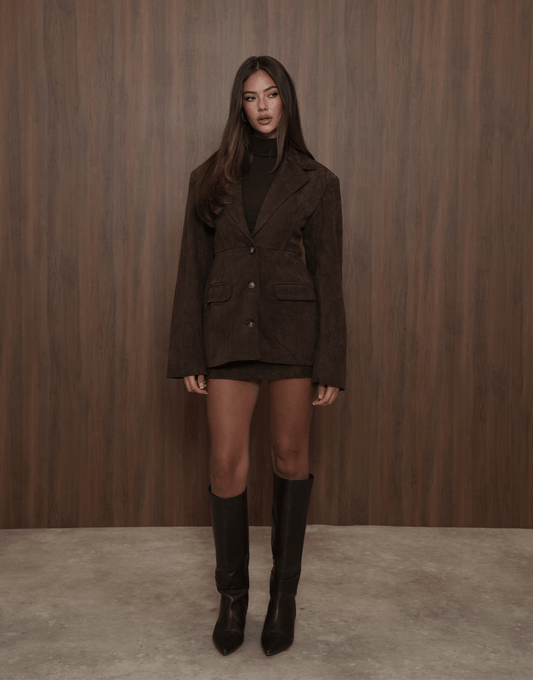 Donkerbruine Suede Skort - Set - Olivia & Kate
