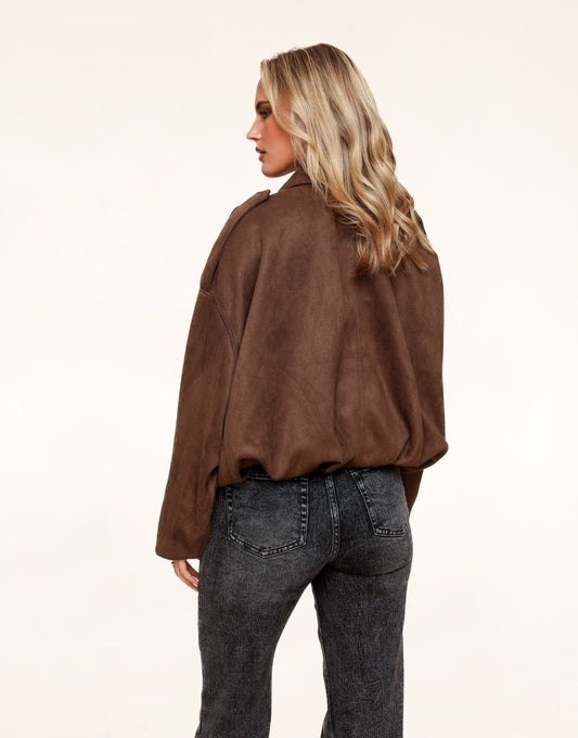 Donkerbruine Suede Wijde Bomber - Jas - Olivia & Kate