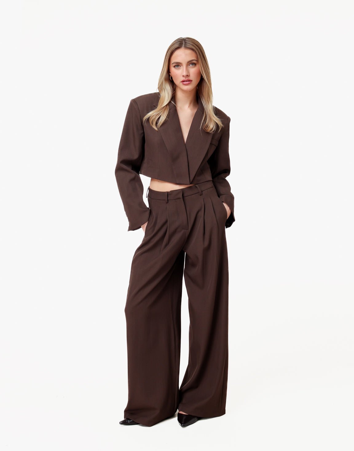 Donkerbruine V - hals Cropped Mid Waisted - Set - Olivia & Kate