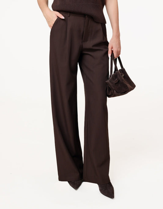 Dark brown Wide Classic - Trousers - Olivia & Kate