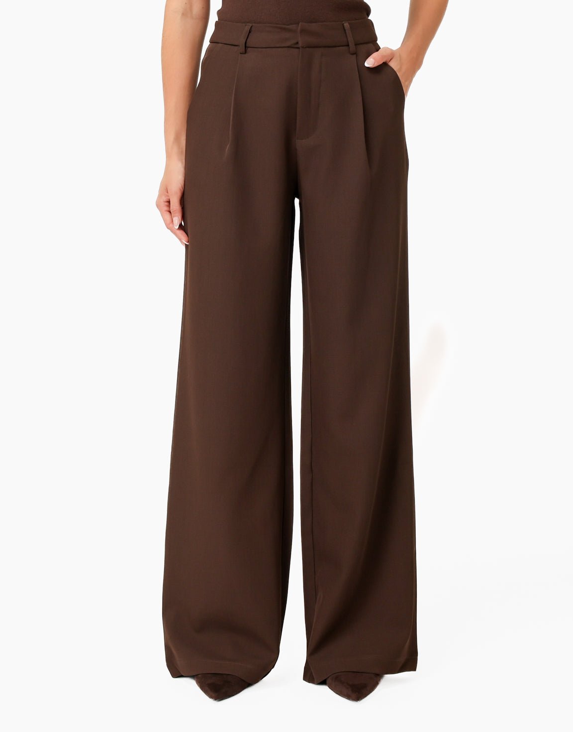 Donkerbruine Wijde Plooien - Pantalon - Olivia & Kate