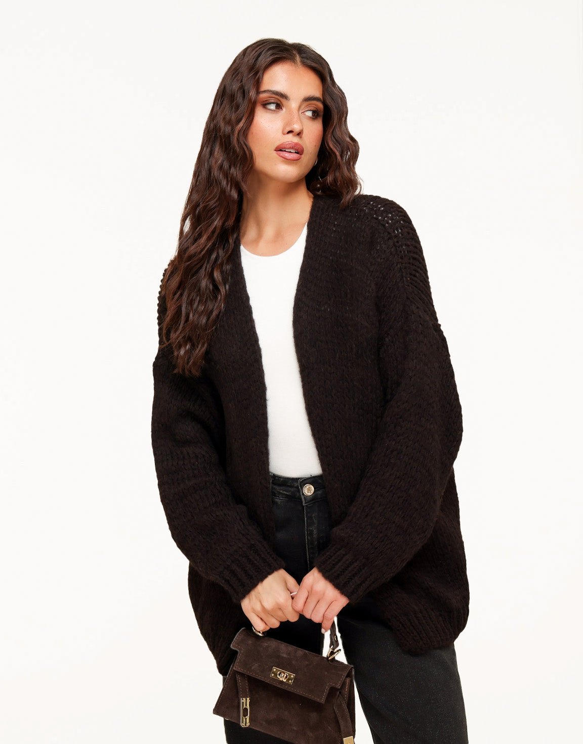 Dark Brown Wool - Cardigan - Olivia & Kate