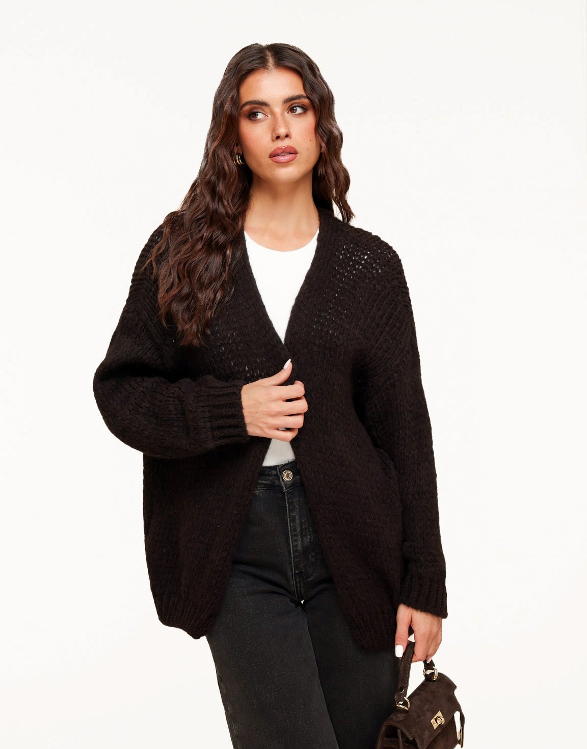 Dark Brown Wool - Cardigan - Olivia & Kate