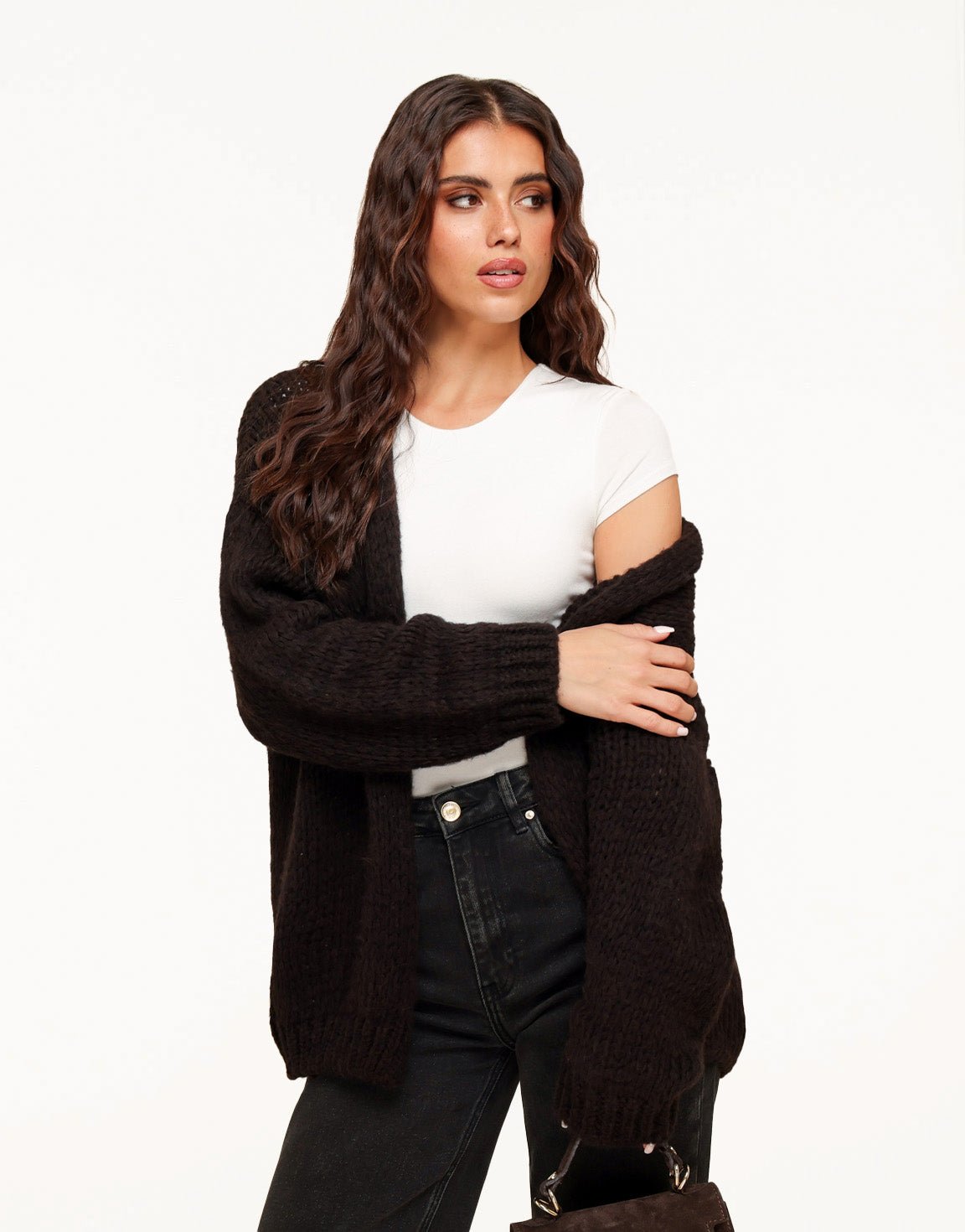 Dark Brown Wool - Cardigan - Olivia & Kate