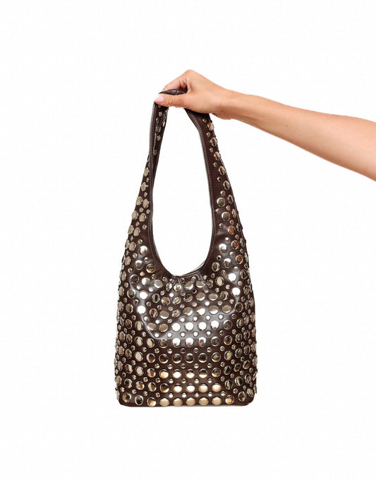 Dark Brown Silver Studs - Bag - Olivia & Kate