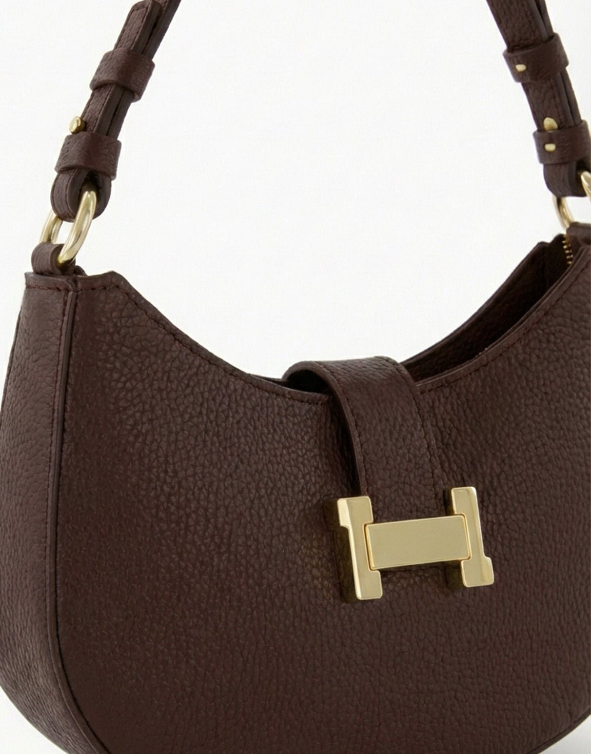 Dark Brown Oval Gold Detail - Handbag - Olivia & Kate