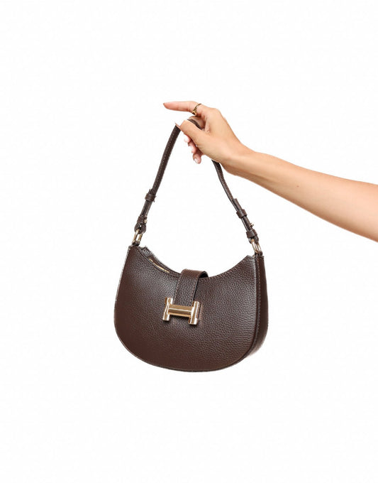 Donkerbuine Ovale Gouden Detail - Handtas - Olivia & Kate