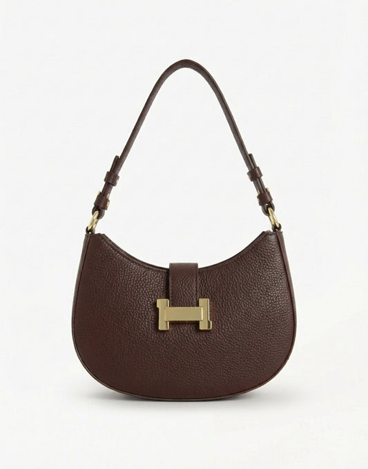 Donkerbuine Ovale Gouden Detail - Handtas - Olivia & Kate