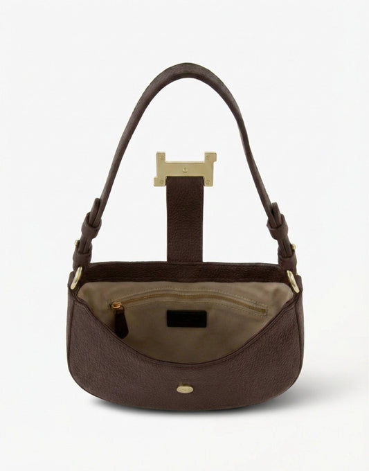Dark Brown Oval Gold Detail - Handbag - Olivia & Kate