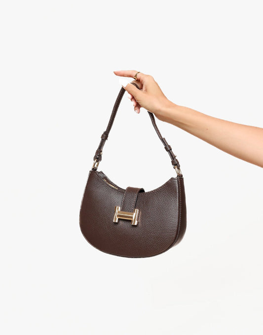 Dark Brown Oval Gold Detail - Handbag - Olivia & Kate