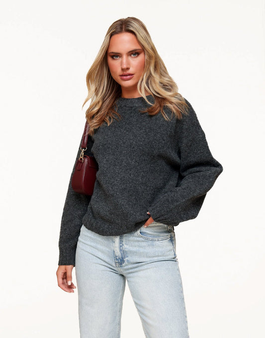 Dark Gray Basic Knitted - Sweater - Olivia & Kate