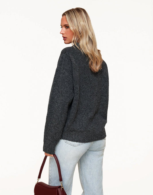 Dark Gray Basic Knitted - Sweater - Olivia & Kate