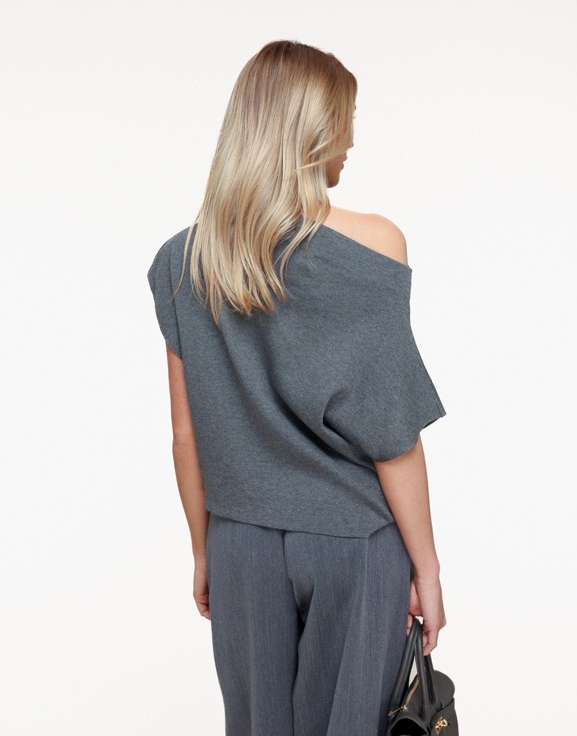 Donkergrijze Gebreide One Shoulder - Top - Olivia & Kate