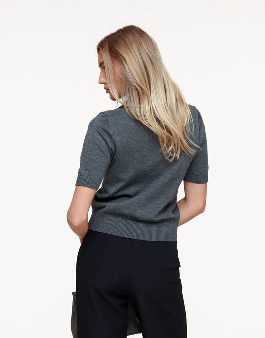 Donkergrijze Gebreide SS Polo - Top - Olivia & Kate