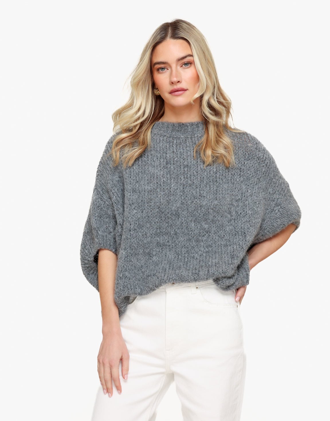 Dark Gray Knitted Woolen 3/4 Sleeve - Sweater - Olivia & Kate