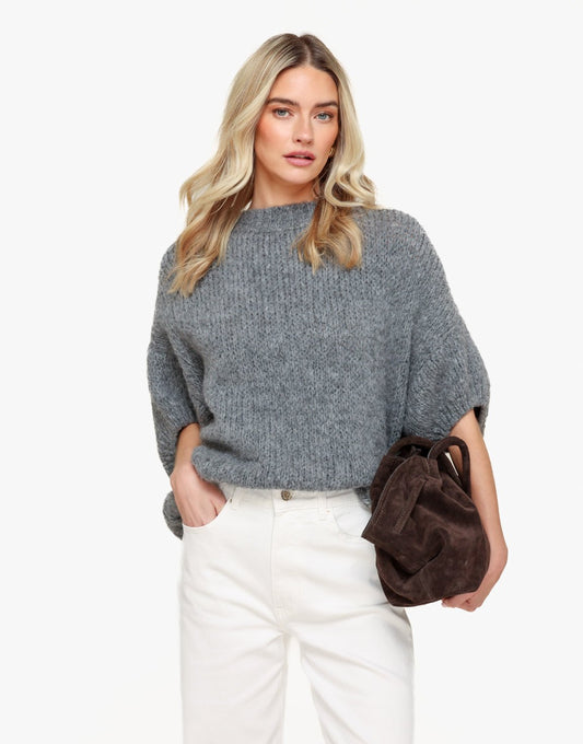 Dark Gray Knitted Woolen 3/4 Sleeve - Sweater - Olivia & Kate