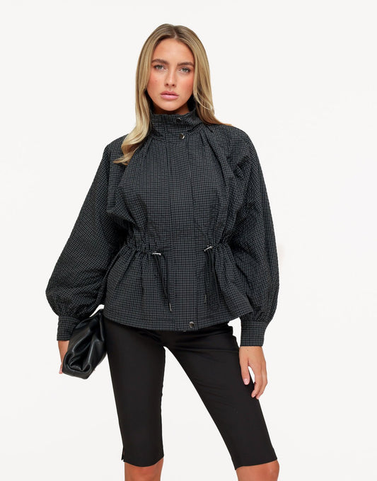 Donkergrijze Geruiten Peplum - Jas - Olivia & Kate