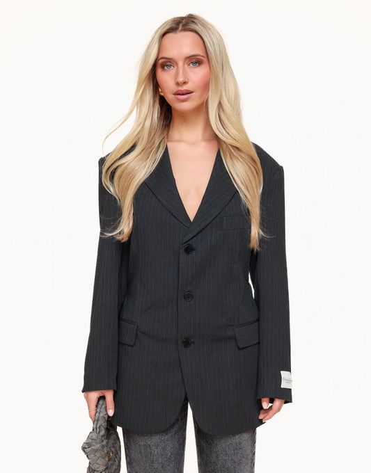 Donkergrijze Getailleerde Gestreepte - Blazer - Olivia & Kate