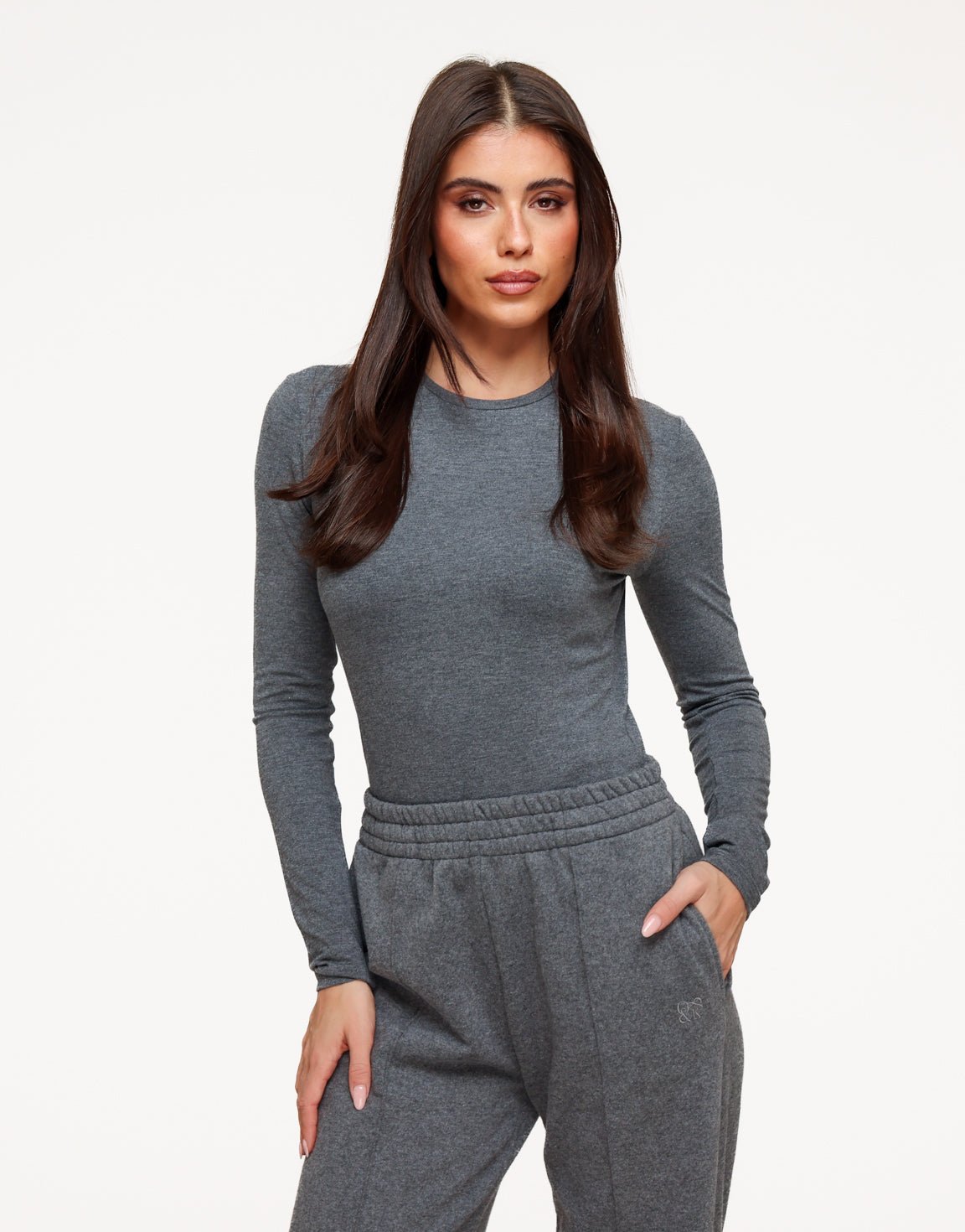 Donkergrijze O&K Basic LS - Top - Olivia & Kate