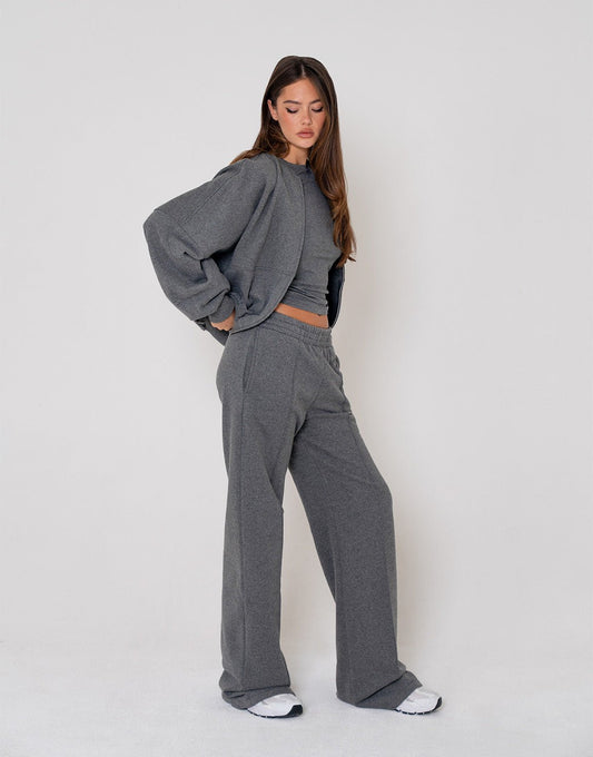 Donkergrijze Wijde Naden Jogging - Broek - Olivia & Kate
