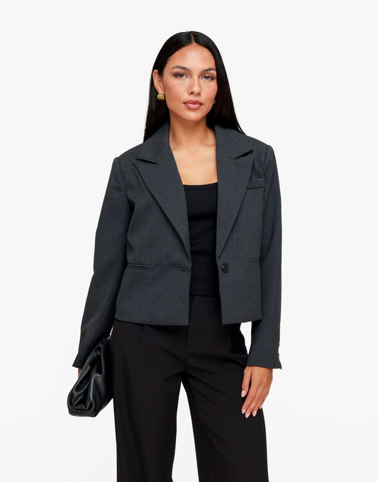 Donkergrijze Zak Detail Cropped - Blazer - Olivia & Kate