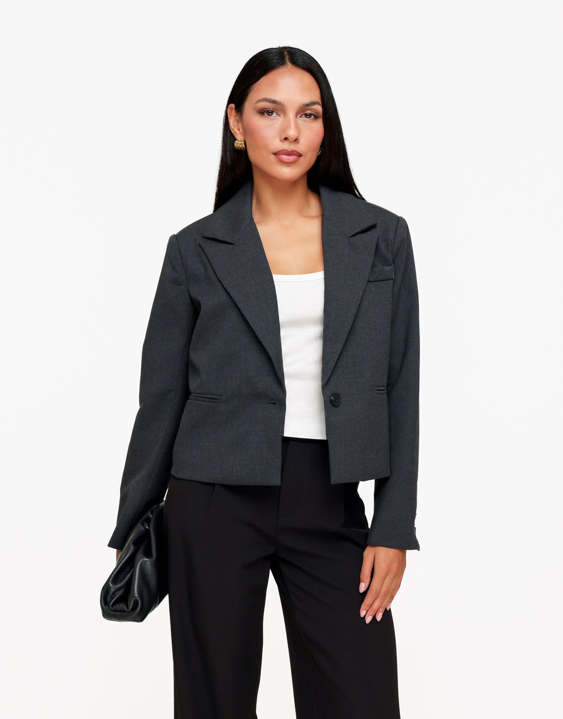 Donkergrijze Zak Detail Cropped - Blazer