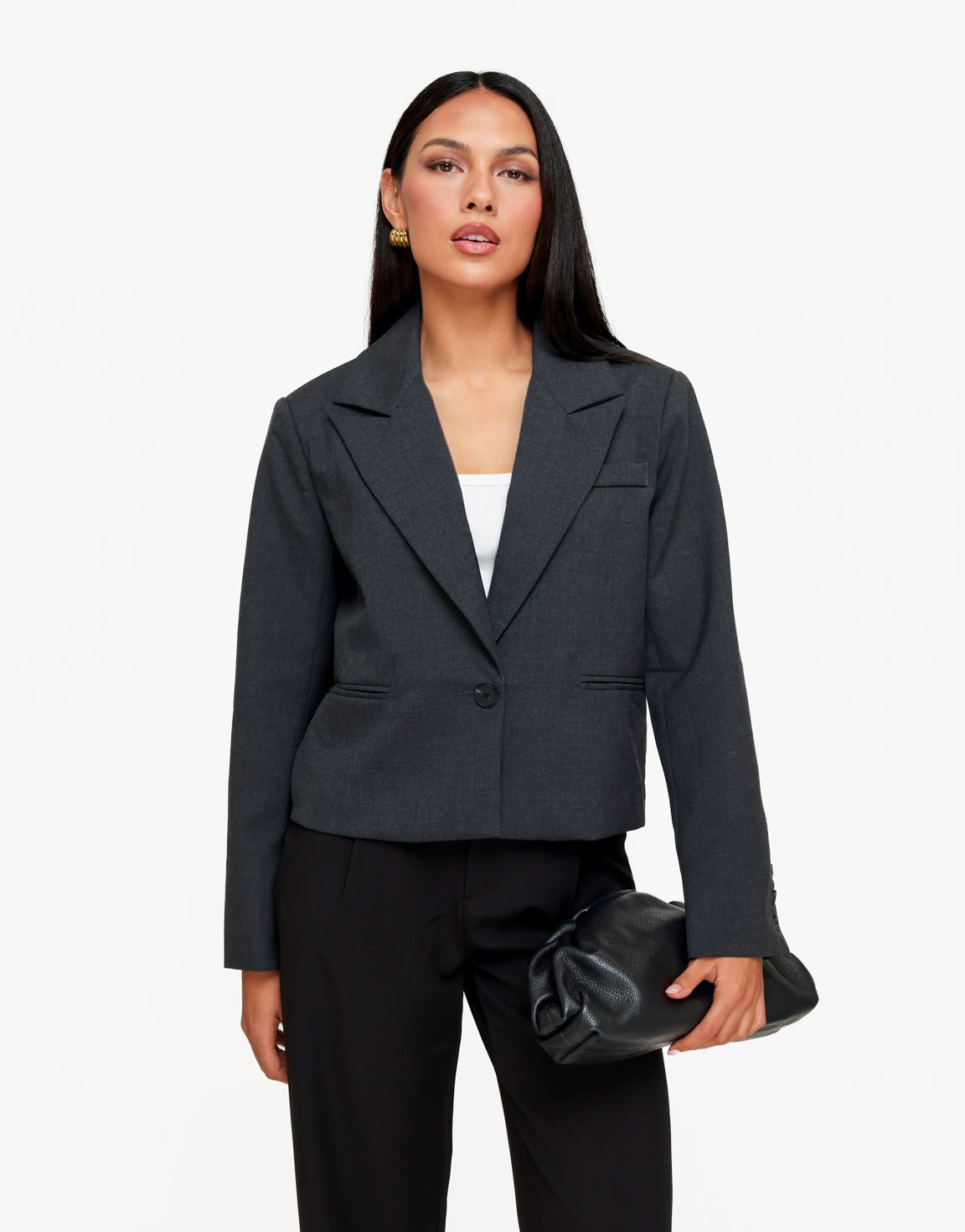 Donkergrijze Zak Detail Cropped - Blazer