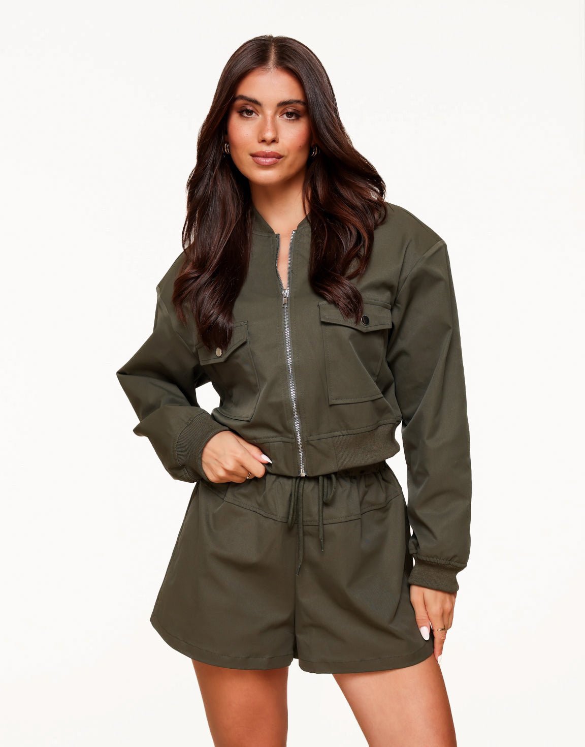 Dark Green Bomber Cropped - Jacket - Olivia & Kate