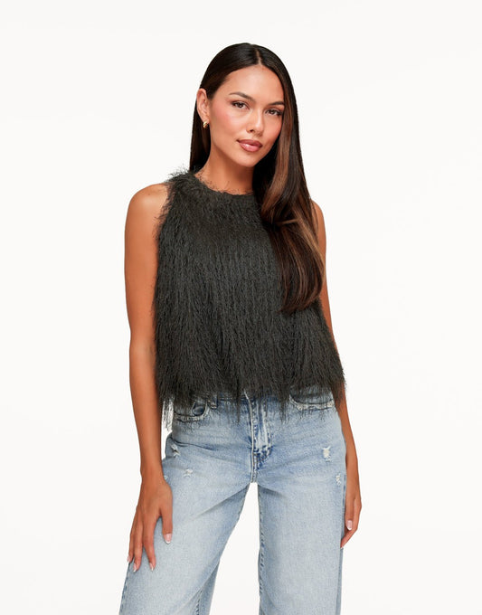 Donkergroene Mouwloze Fluffy - Top - Olivia & Kate