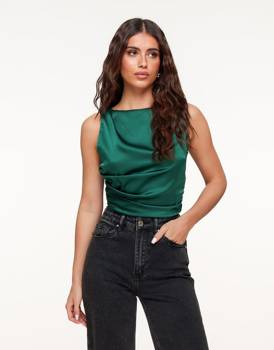 Donkergroene Satijnen Open Rug - Top - Olivia & Kate