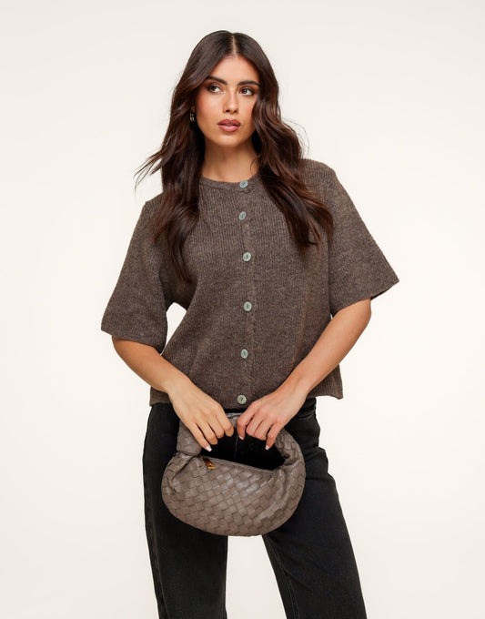 Donkertaupe Gebreide 3/4 Mouwen - Vest - Olivia & Kate