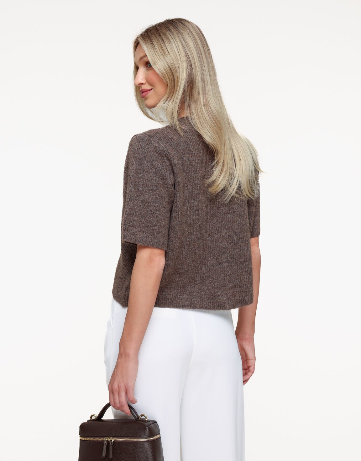 Dark Taupe Knitted 3/4 Sleeves - Cardigan - Olivia & Kate