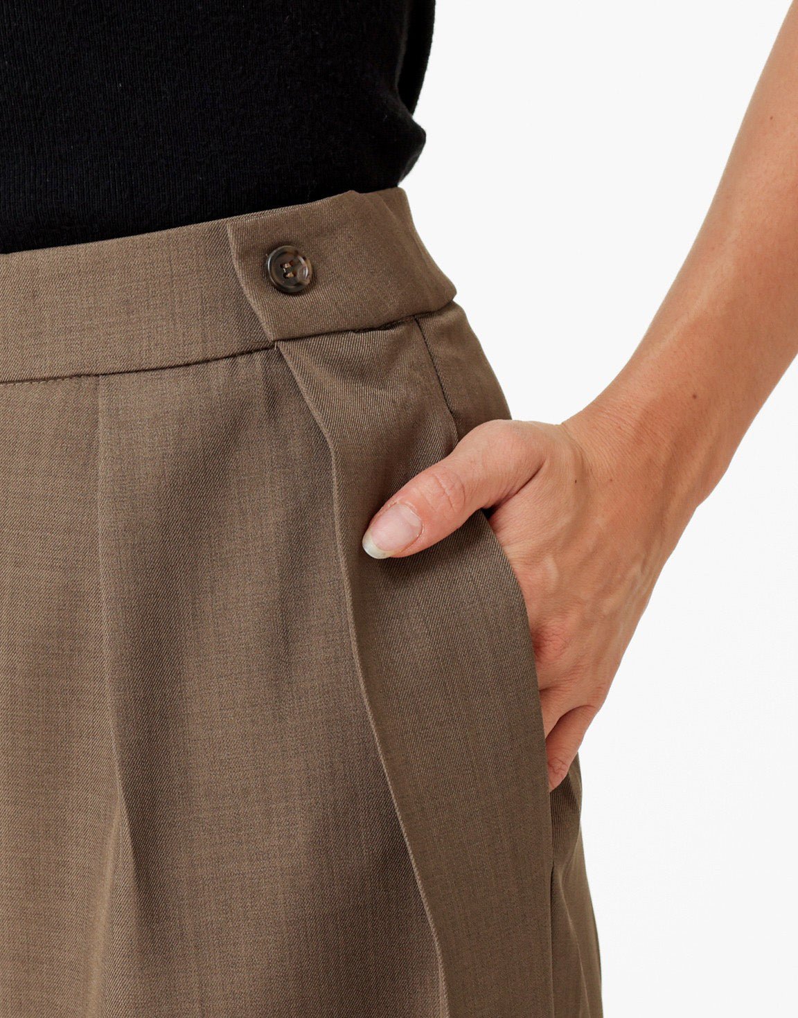 Donkertaupe Knoop Detail Waistband - Pantalon - Olivia & Kate