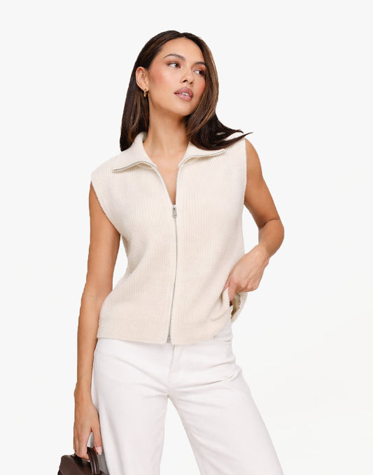 Ecru Gebreide Rits - Gilet - Olivia & Kate