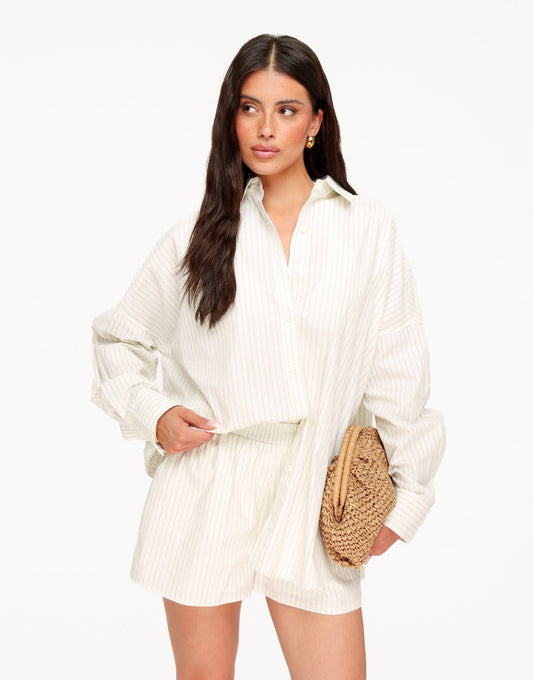 Ecru Gestreepte LS Blouse Wijde - Set - Olivia & Kate