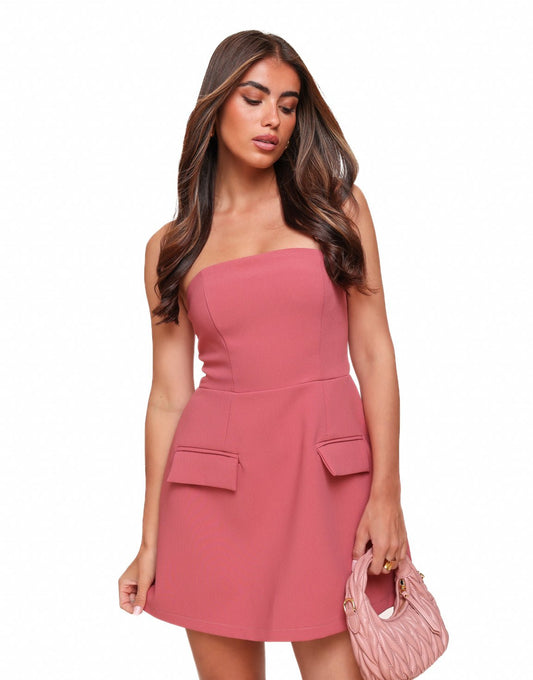 Framboos Strapless Uitlopende - Jurk - Olivia & Kate