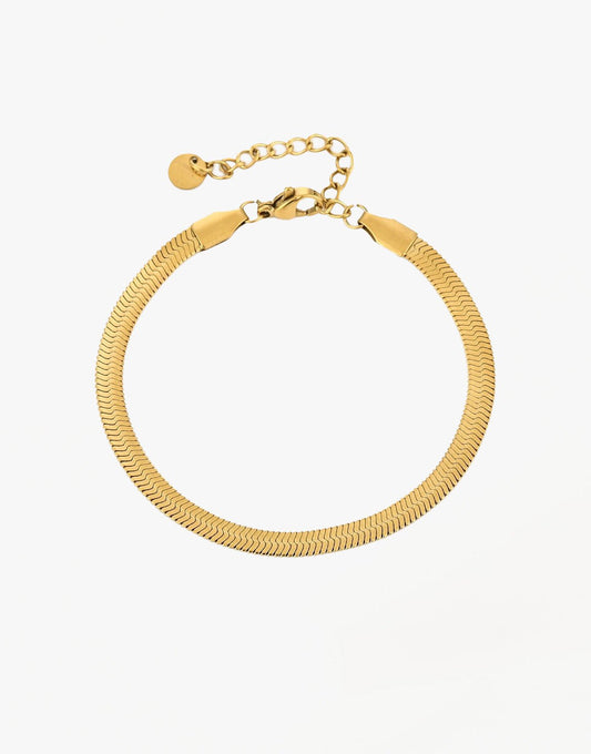 Gouden Brede Platte Schakel - Armband - Olivia & Kate