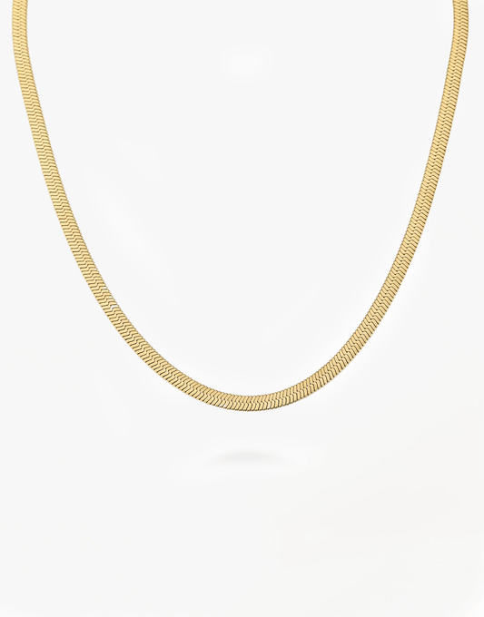 Gouden Brede Platte Schakel - Ketting - Olivia & Kate