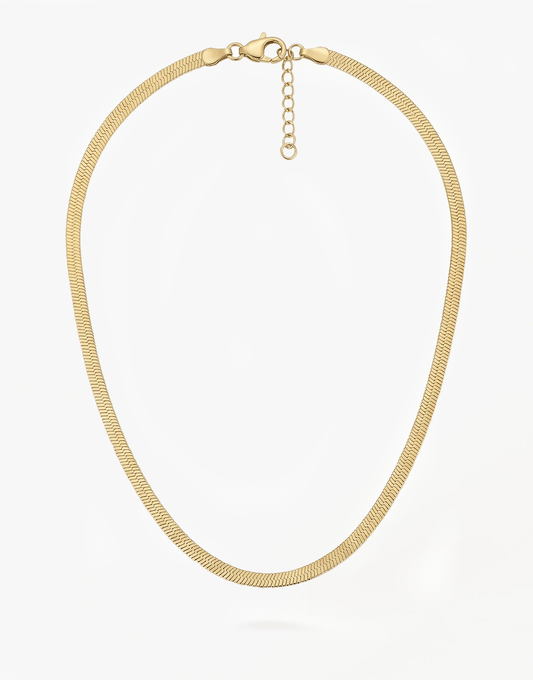 Gouden Brede Platte Schakel - Ketting - Olivia & Kate