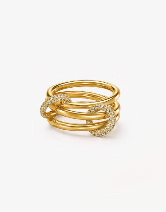 Gouden Drie Delige Zirkonia Detail - Ring - Olivia & Kate