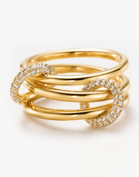 Gouden Drie Delige Zirkonia Detail - Ring - Olivia & Kate
