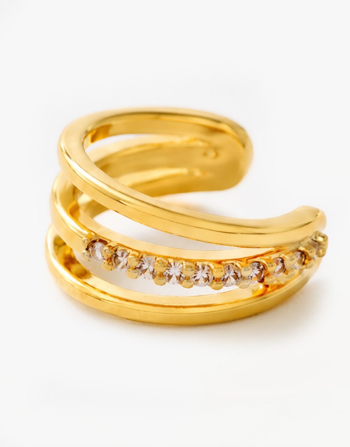 Gouden Drie Ring Zirkonia - Ear Cuff - Olivia & Kate