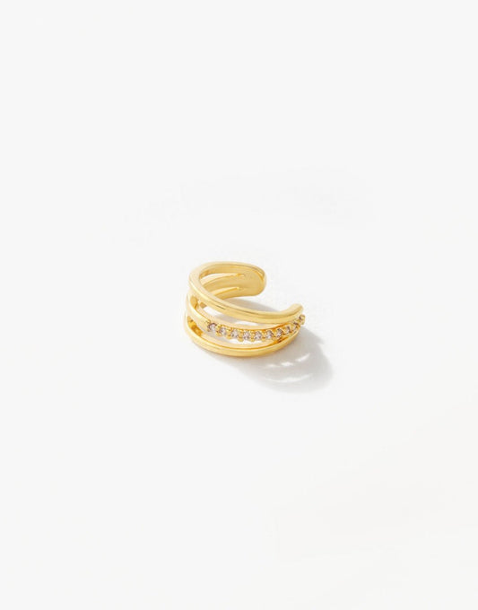 Gouden Drie Ring Zirkonia - Ear Cuff - Olivia & Kate