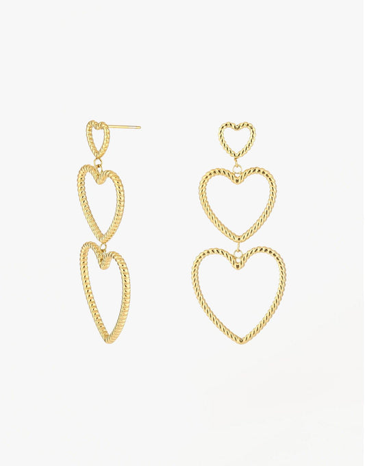 Gouden Gedetailleerde Open Rij Hartjes - Oorbellen - Olivia & Kate