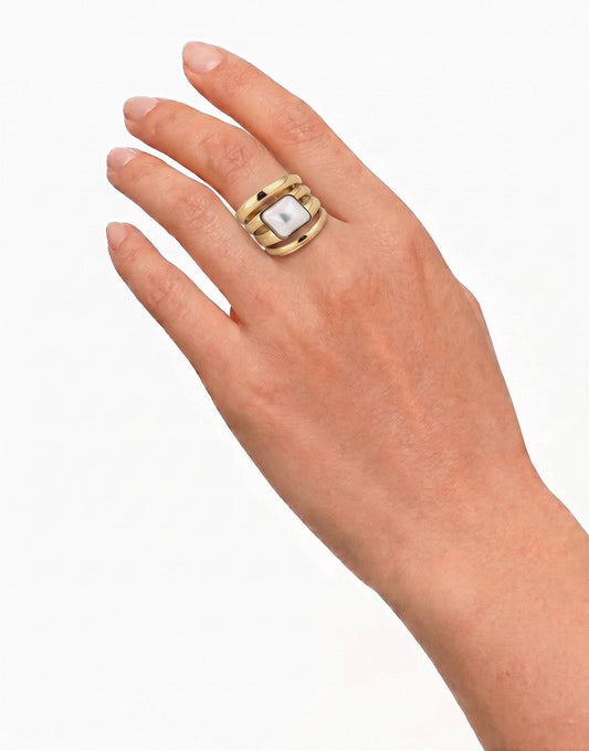 Gouden Multi Parel Look - Ring - Olivia & Kate